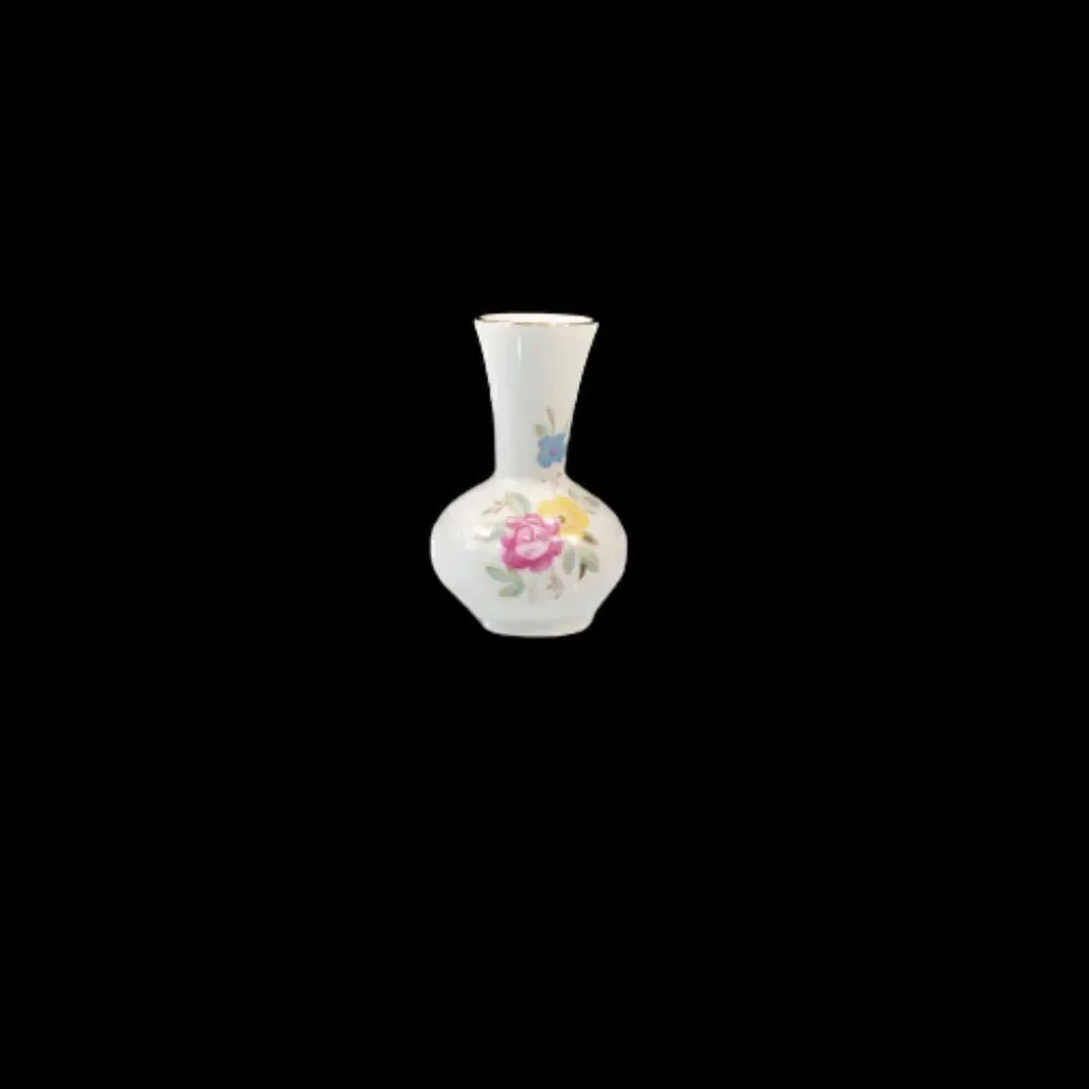 Decorative China Mini Vase with Pink Yellow Blue Flowers Porcelain Ceramic